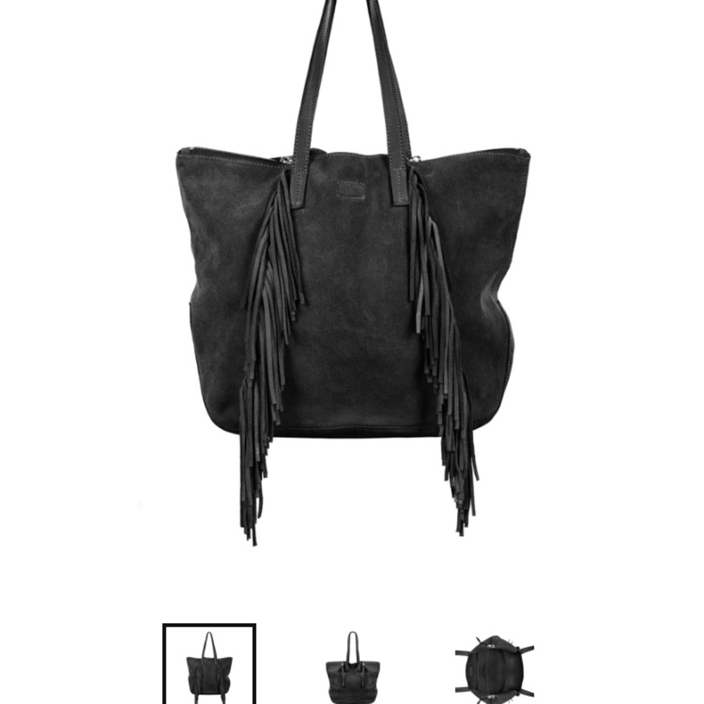 NWOT Linea Pelle Black Stevie Fringe Suede Tote With Dust Bag